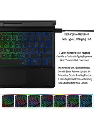 Arabic English Magic Keyboard Case  for iPad (A16) 11th 11 inch 2025/iPad 10th 10.9 inch 2022 Case with Keyboard 360 Degree Rotatable Touch Trackpad 7Colors Rainbow Backlit Smart Wireless Keyboard Case for iPad 11th 11 inch/iPad 10th 10.9 inch - view 5