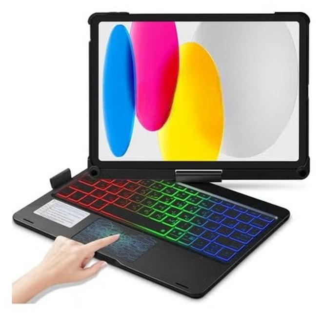 روك بو حافظة لوحة مفاتيح سحرية باللغة العربية والإنجليزية لجهاز iPad (A16) 11 بوصة 2025/iPad 10 10.9 بوصة 2022 حافظة مزودة بلوحة مفاتيح دوارة 360 درجة ولوحة تتبع تعمل باللمس وإضاءة خلفية 11 لونًا ولوحة مفاتيح لاسلكية ذكية لجهاز iPad 11 بوصة/iPad 10 10.9 بوصة - Image 1