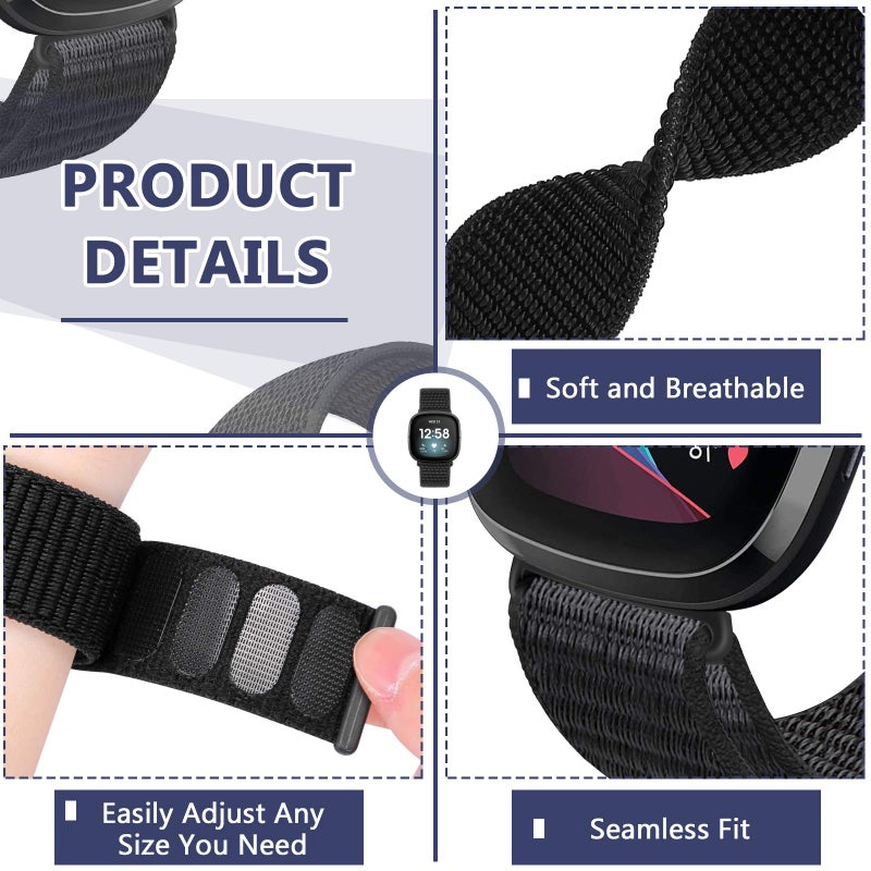 AVOD Nylon Bands Compatible with Fitbit Versa 4/Sense 2/Versa 3/Fitbit Sense, Soft Breathable Sport Adjustable Replacement Strap Women Man Wristband Accessories - Image 3
