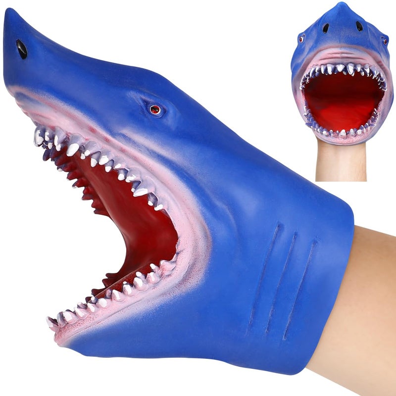 NUOBESTY Animal Hand Puppet Blue Shark Hand Puppet Soft Rubber Role Play Shark Bath Toys for Children Adults Teaching Gloves - Image 3