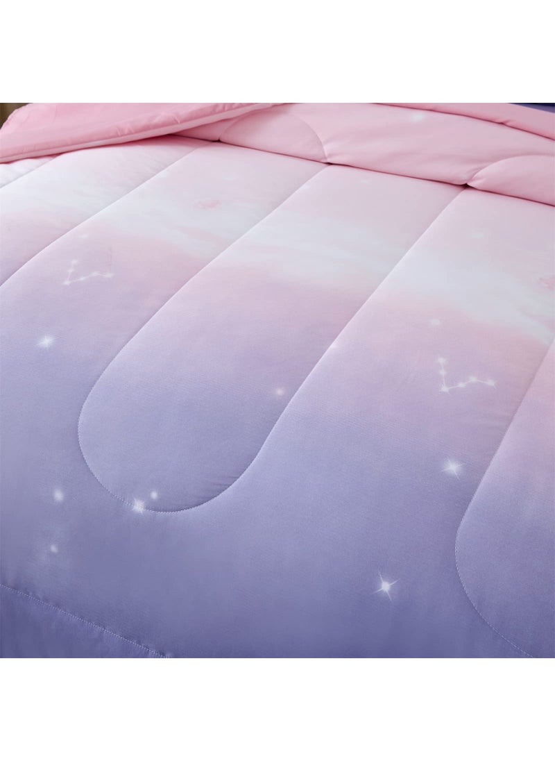 Dinjoy Girls Comforter Set Full Size Colorful Ombre Pink Purple Rainbow Bedding Set Bed in A Bag for Kid Teen Girls 7 Pieces (1 Comforter  1 Flat Sheet  1 Fitted Sheet  2 Pillow Shams  2 Pillowcases)  - Image 5