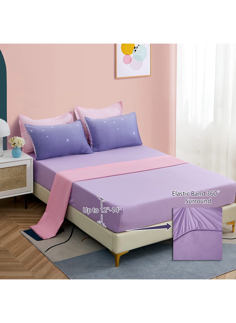 Dinjoy Girls Comforter Set Full Size Colorful Ombre Pink Purple Rainbow Bedding Set Bed in A Bag for Kid Teen Girls 7 Pieces (1 Comforter  1 Flat Sheet  1 Fitted Sheet  2 Pillow Shams  2 Pillowcases)  - Image 4