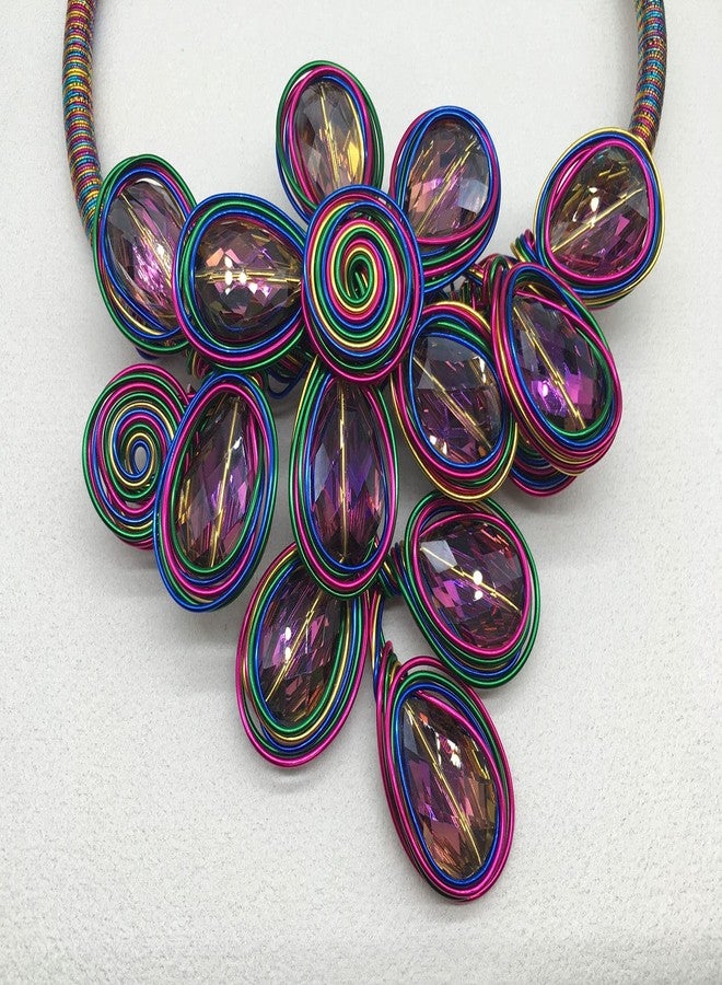 JHWZAIY Statement Chunky Flower African Necklace For Women Tribal Fashion Costume Jewelry Earring Sets Unique Big Colorful Rhinestone Crystal Pendent Collar Choker Bib Handmade (flowers colorful) - Image 5