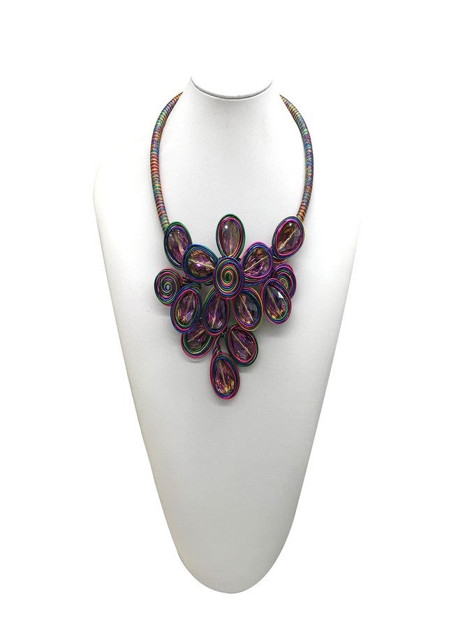 JHWZAIY Statement Chunky Flower African Necklace For Women Tribal Fashion Costume Jewelry Earring Sets Unique Big Colorful Rhinestone Crystal Pendent Collar Choker Bib Handmade (flowers colorful) - Image 3