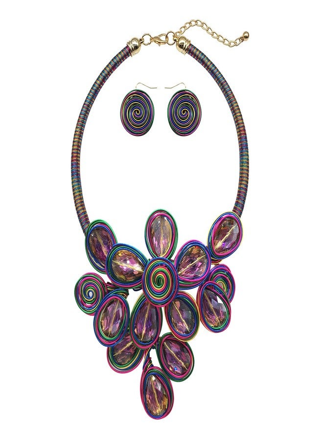 JHWZAIY Statement Chunky Flower African Necklace For Women Tribal Fashion Costume Jewelry Earring Sets Unique Big Colorful Rhinestone Crystal Pendent Collar Choker Bib Handmade (flowers colorful) - Image 1