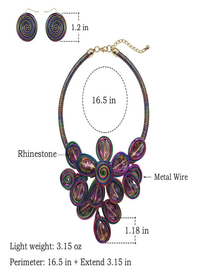 JHWZAIY Statement Chunky Flower African Necklace For Women Tribal Fashion Costume Jewelry Earring Sets Unique Big Colorful Rhinestone Crystal Pendent Collar Choker Bib Handmade (flowers colorful) - Image 2