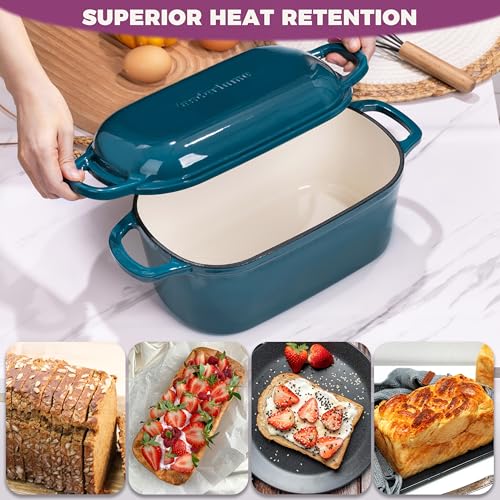 Vanderlume 4.6-Quart Oval Dutch Oven for Bread Baking, 2 in 1 Enameled Cast Iron Bread Pan with Lid, Sourdough Bread Dutch Oven for a Crispy Crust, Teal - Image 5