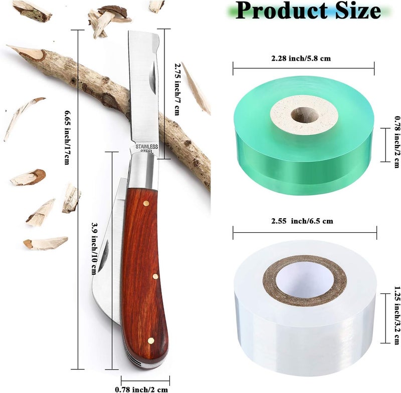 Mudder Grafting Gardening Knife for Pruning, Double Blades Garden Knife for Budding Pruning with 2 Rolls Grafting Tape Plants Repair Tapes for Floral Fruit Tree - Image 2