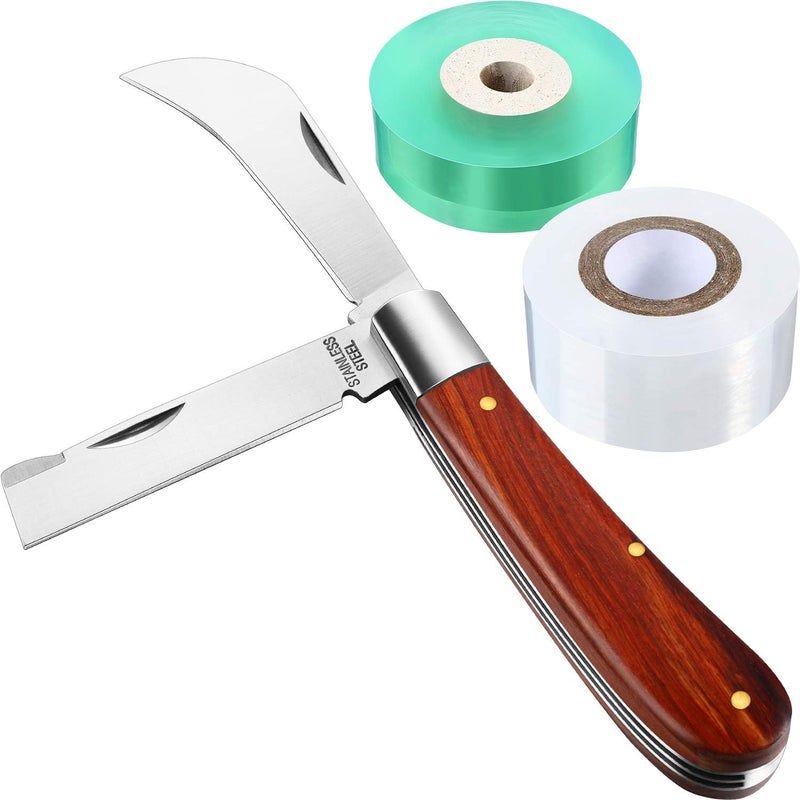 Mudder Grafting Gardening Knife for Pruning, Double Blades Garden Knife for Budding Pruning with 2 Rolls Grafting Tape Plants Repair Tapes for Floral Fruit Tree - Image 1
