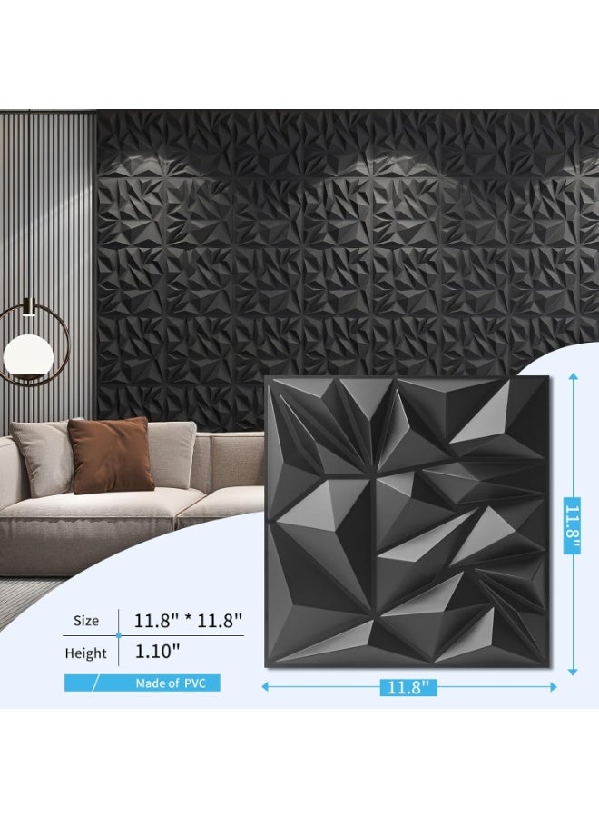 تيوكس عبوة من 20 لوحة حائط ثلاثية الأبعاد للديكور الداخلي، لوحة حائط عصرية مزخرفة بنقشة ماسية لخلفية جدار التلفزيون في غرفة المعيشة للألعاب، 12 × 12 بوصة باللون الأسود - Image 4