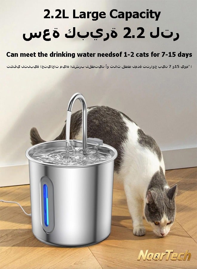NoorTech Silent circulating pet water fountain 2.2 liters with 4 filters LED light and water level indicator - Image 4
