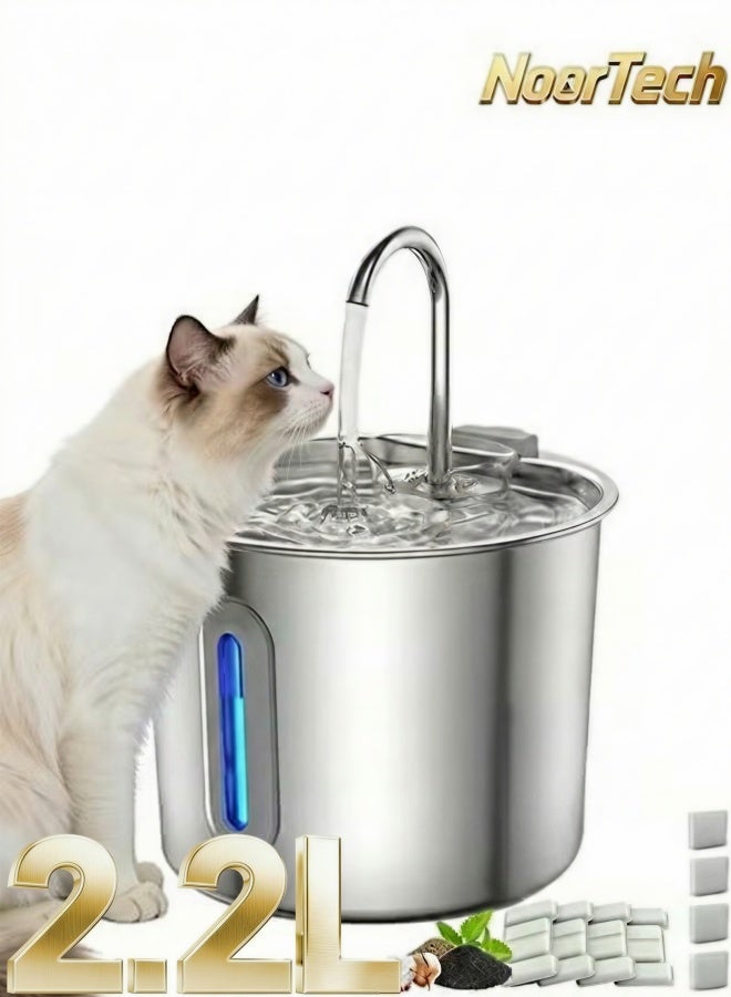 NoorTech Silent circulating pet water fountain 2.2 liters with 4 filters LED light and water level indicator - Image 1