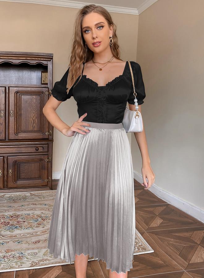 Take Two Silver Pleated Maxi Skirt - Image 5