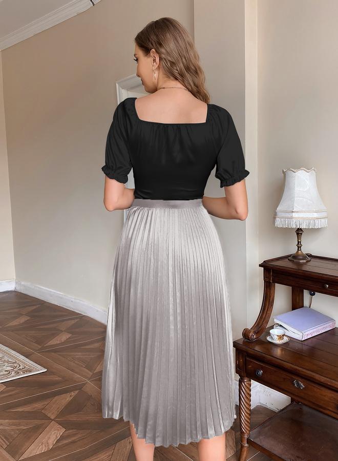 Take Two Silver Pleated Maxi Skirt - Image 2