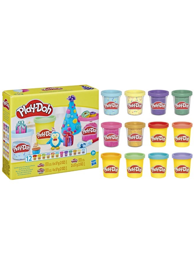 Play-Doh باي-دو 12 عبوة مركب الاحتفال، تشمل البريق واللمعان المعدني، ألوان متنوعة، ألعاب الفنون والحرف للأطفال من عمر 3 سنوات وما فوق، هدايا حفلات - Image 1