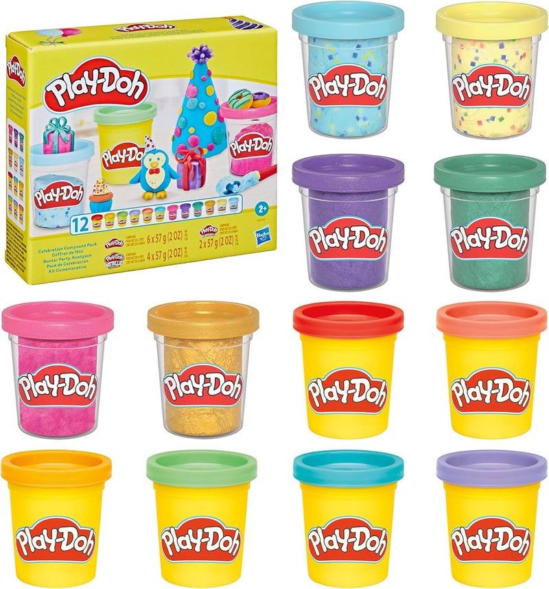 Play-Doh باي-دو 12 عبوة مركب الاحتفال، تشمل البريق واللمعان المعدني، ألوان متنوعة، ألعاب الفنون والحرف للأطفال من عمر 3 سنوات وما فوق، هدايا حفلات - Image 1