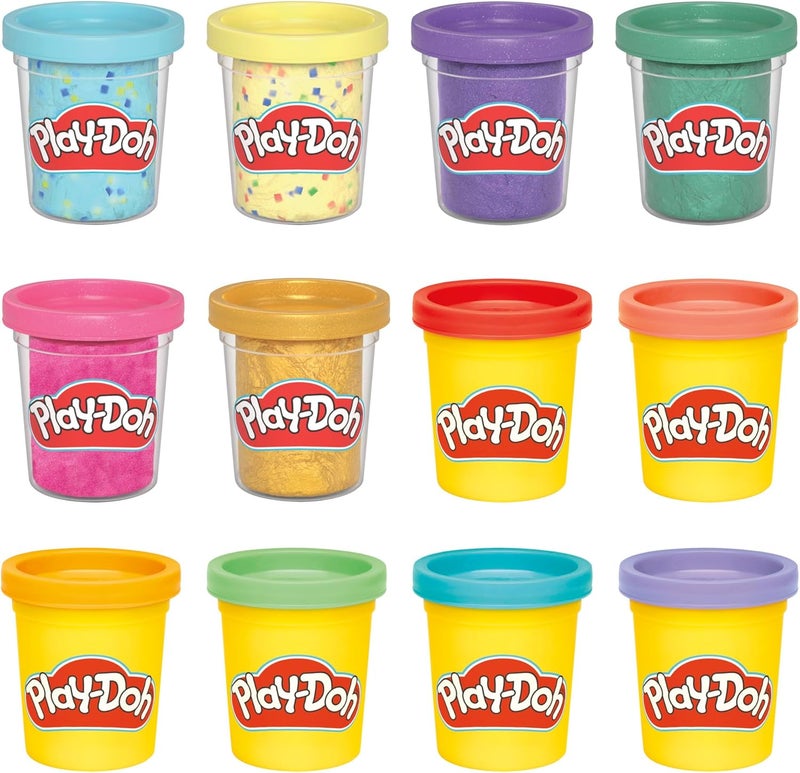 Play-Doh باي-دو 12 عبوة مركب الاحتفال، تشمل البريق واللمعان المعدني، ألوان متنوعة، ألعاب الفنون والحرف للأطفال من عمر 3 سنوات وما فوق، هدايا حفلات - Image 2