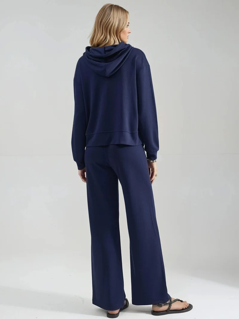 زوبعة Modal Touch Hooded High Waist Wide Leg Two-Piece Set Bersan Collection