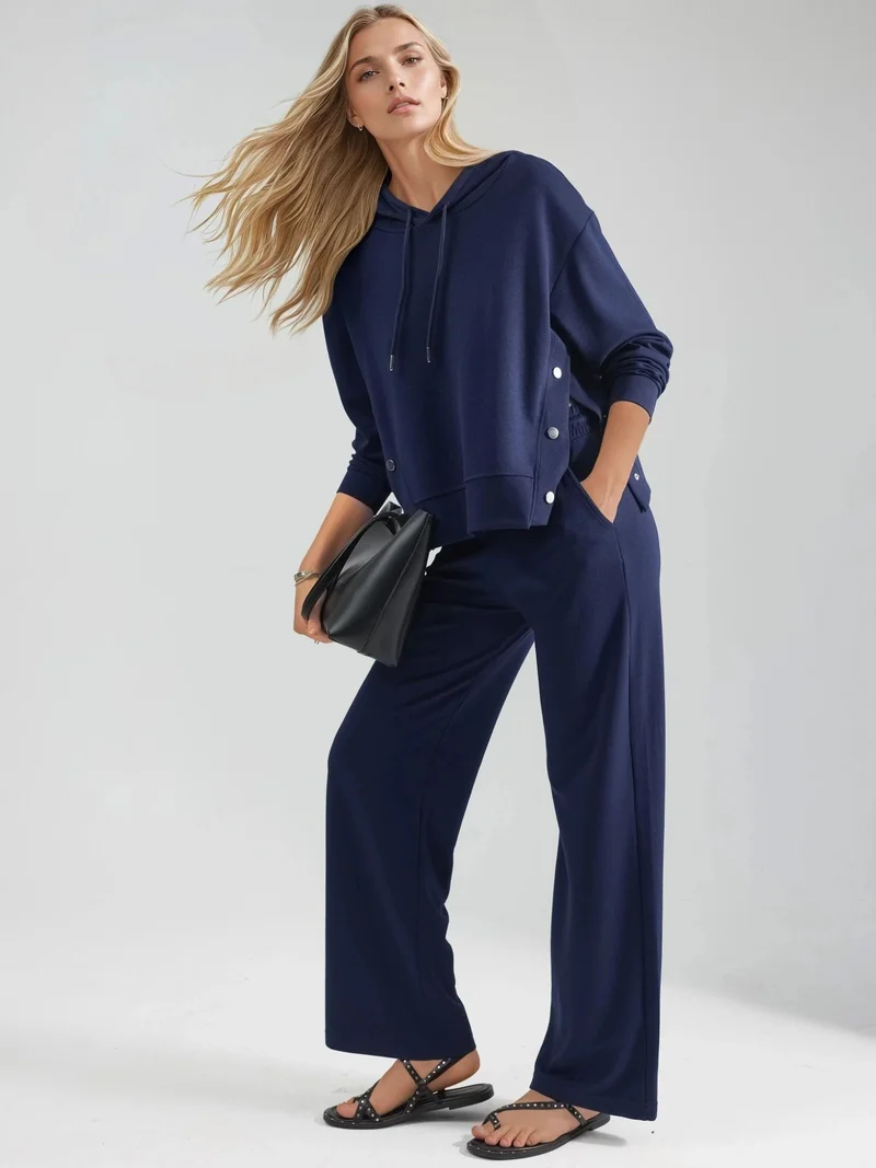 زوبعة Modal Touch Hooded High Waist Wide Leg Two-Piece Set Bersan Collection