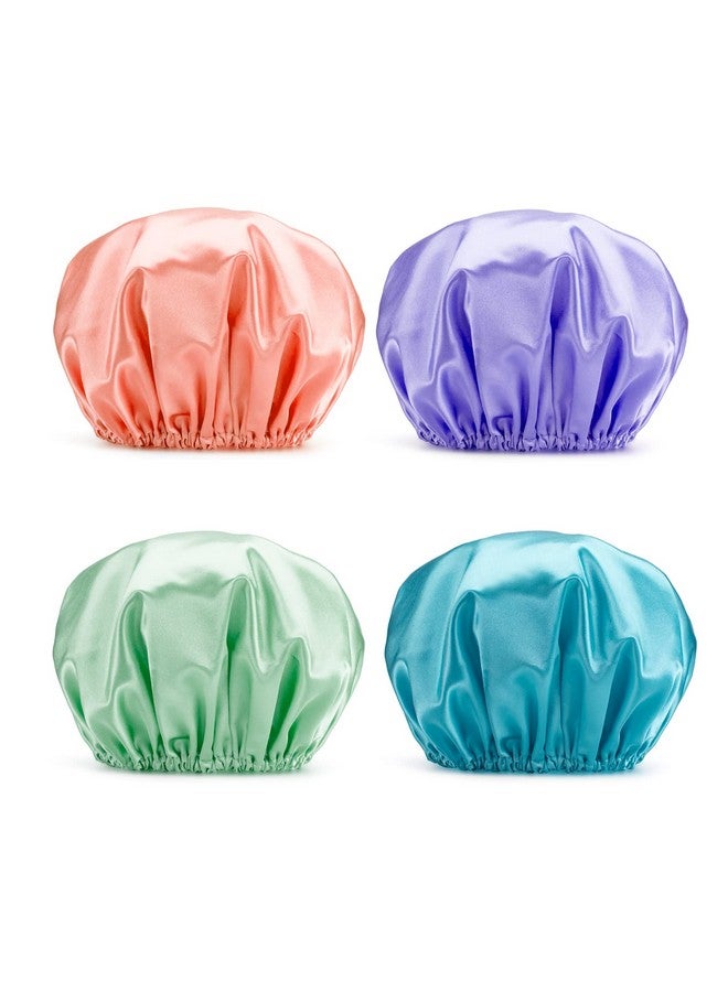 AmazerBath Shower Caps For Women Reusable Waterproof 4 Pack Women Shower Caps Reusable Eva Hair Cap For Shower Double Protection Layers Elastic Medium Size  - Image 2