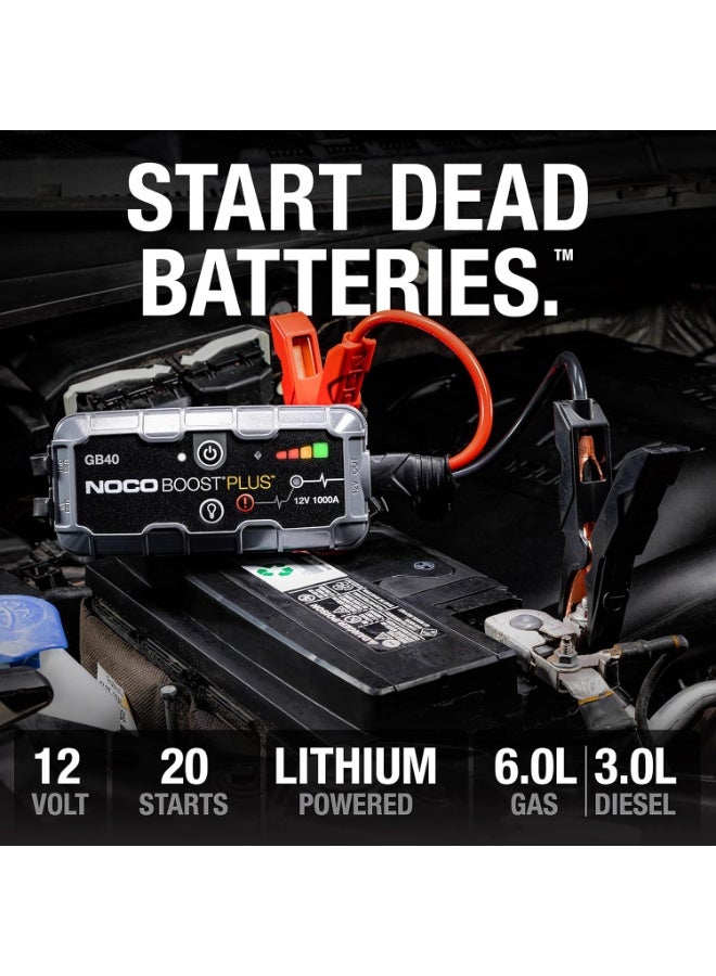 نوكو بوست بلس GB40 1000 أمبير 12 فولت Ultrasafe المحمولة ليثيوم الانتقال السريع صندوق كاتب، بطارية السيارة الداعم حزمة، وكابلات البلوز الثقيلة لمدة تصل إلى 6 لتر البنزين و 3 لتر محركات الديزل - Image 4