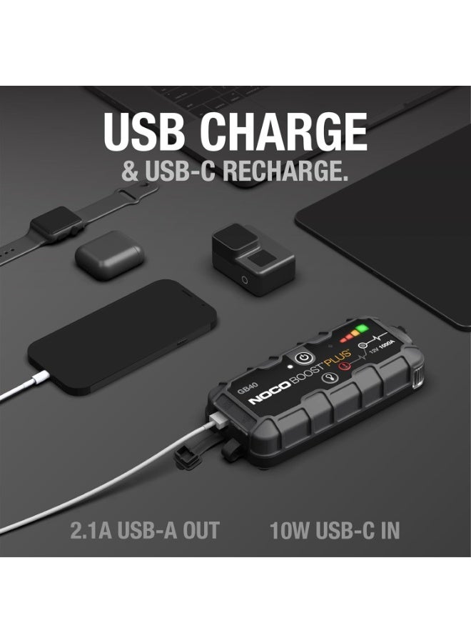 نوكو بوست بلس GB40 1000 أمبير 12 فولت Ultrasafe المحمولة ليثيوم الانتقال السريع صندوق كاتب، بطارية السيارة الداعم حزمة، وكابلات البلوز الثقيلة لمدة تصل إلى 6 لتر البنزين و 3 لتر محركات الديزل - Image 3