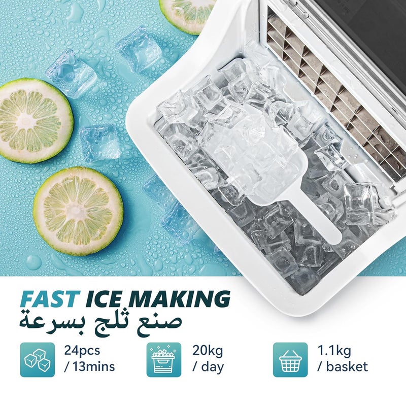EUHOMY Ice Cube Maker Machine Countertop 24 Cubes in 13 Mins 20Kg/Day 2 Ways to Add Water Ice Size Selection Self-Cleaning Ice Maker Machine with Ice Scoop & Basket for Home/Kitchen/Party/Office - Image 2
