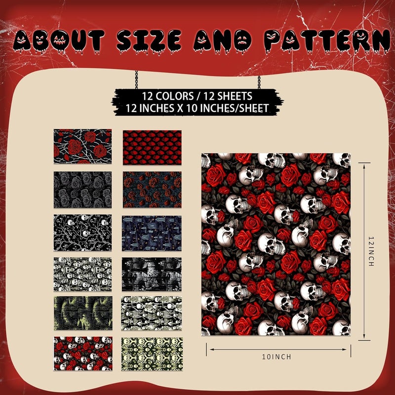 Tintnut Horror Halloween Sublimation Ink Transfer Sheets - 12 Sheets 12"x10"Skull Pattern Sublimation Transfer Paper Bundle for DIY Mugs, Tumblers, Key Chain, T-Shirts - Image 3