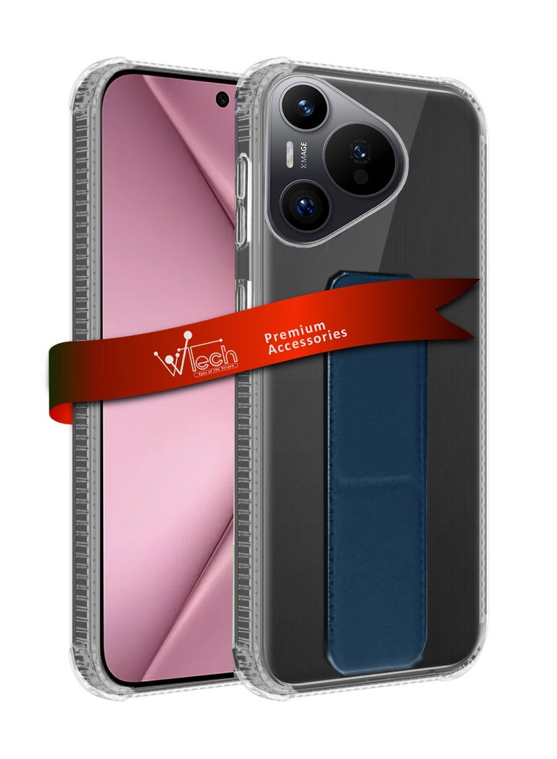 دبليو تيك غطاء وسادة هوائية بمقبض يد من مادة TPU لهاتف هواوي بورا 70 5G 2024 شفاف/أزرق داكن