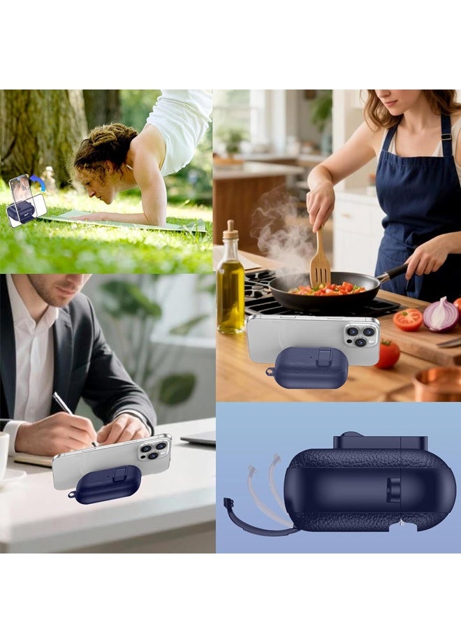 For Leather AirPods Pro 3 Case Cute Air Pods Pro 3 Case with Lock with Phone Holder & Keychain | Airpods 3 Pro Cases (Blue) - Image 3