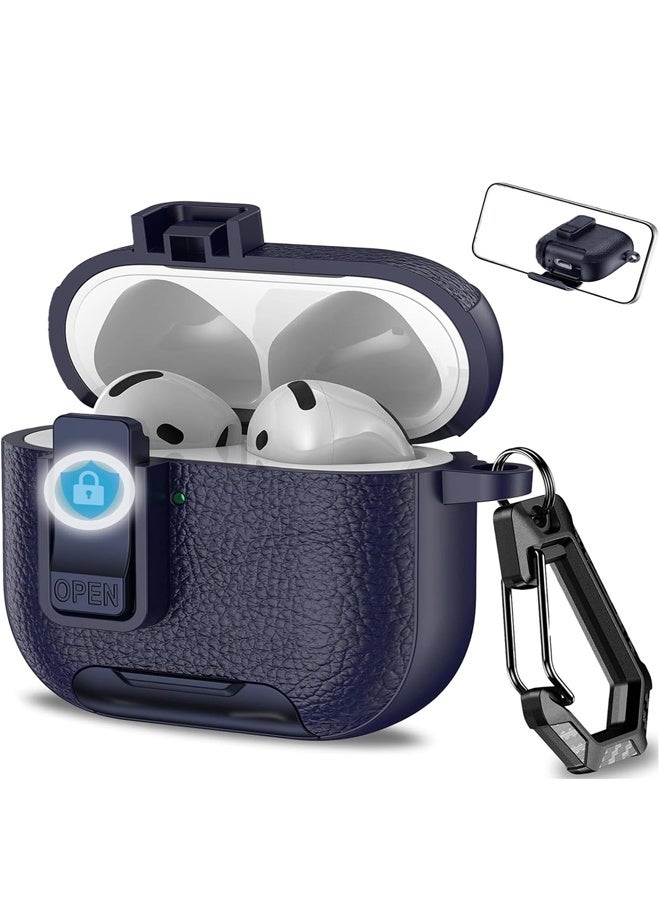For Leather AirPods Pro 3 Case Cute Air Pods Pro 3 Case with Lock with Phone Holder & Keychain | Airpods 3 Pro Cases (Blue) - Image 1