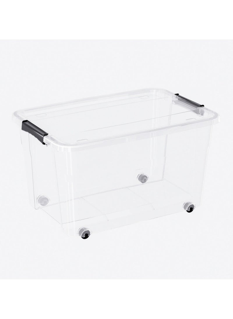 Marcolo Storage Box with Lid – 55L | Clear Stackable Plastic Organizer with Secure Locks and Wheels - Image 2