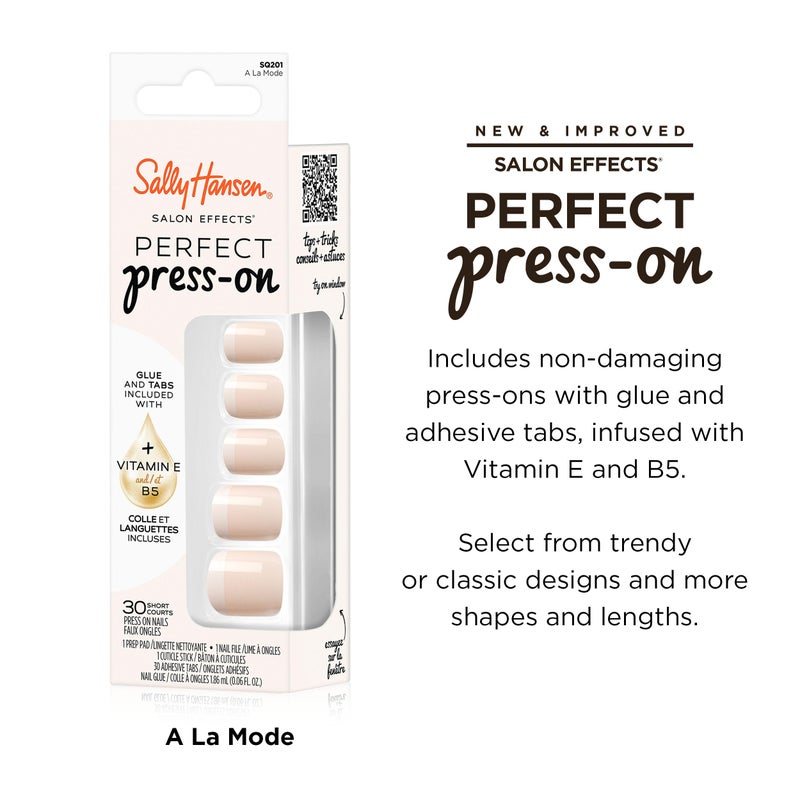 Sally Hansen Salon EffectsÂ® Perfect Manicure, Ã€ La Mode, Press On Nails, Square Shaped, Non-Damaging Adhesive Tabs, File, and Alcohol Pad Included - Image 2