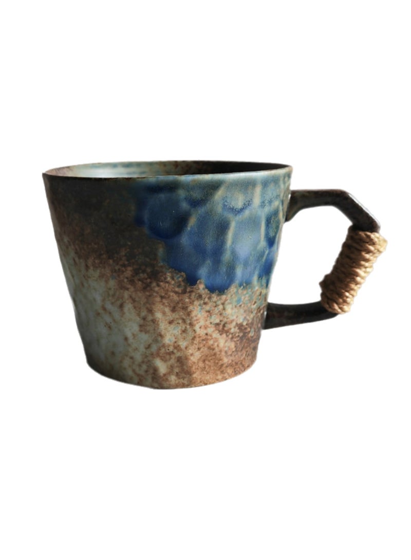 Special-Shaped Mugs, Retro Ceramic Cups, Irregular Cups, Stoneware Water Cups, High-Value Coffee Cups（Retro Blue 350ml） - Image 1