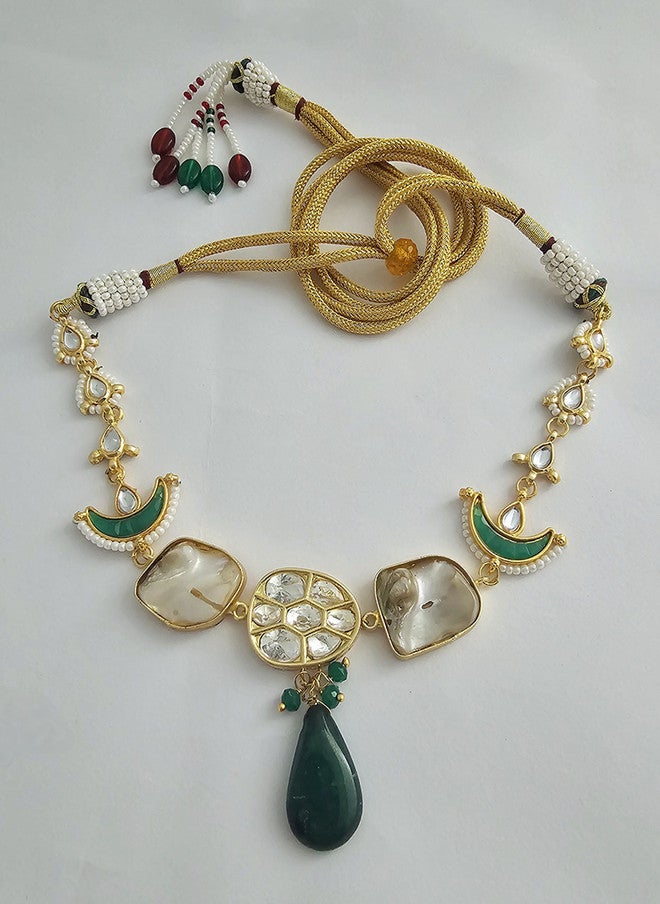 Binnis Wardrobe Gold-Plated Kundan-Studded Pachi Choker Jewellery Set - Image 2