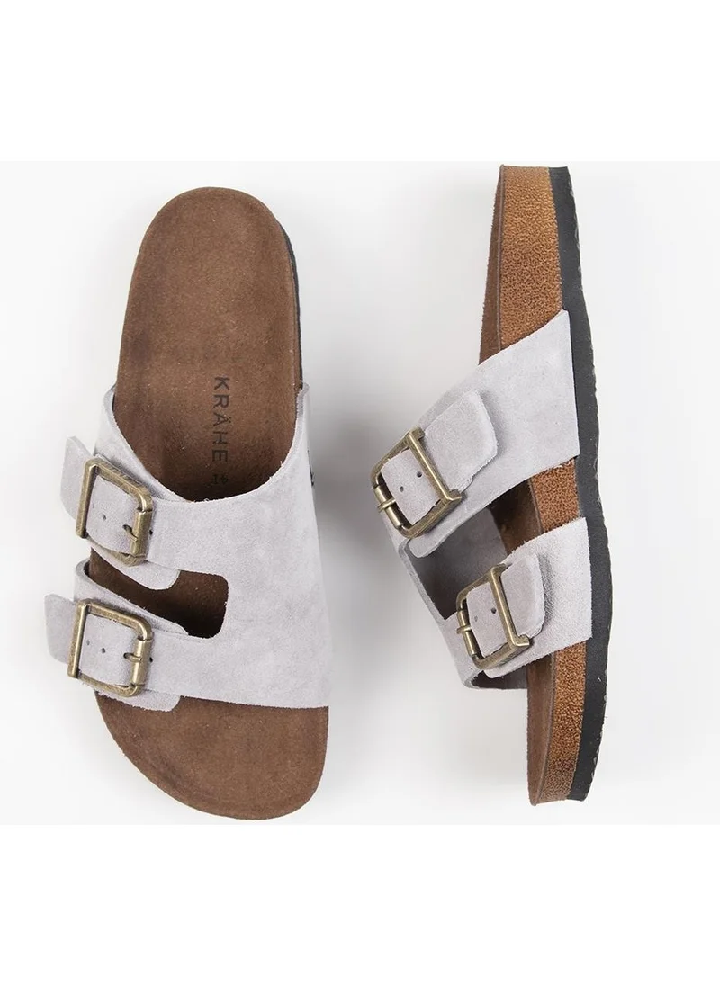 Manijero Krahe Jose Men's Leather Double Buckled Gray Slippers