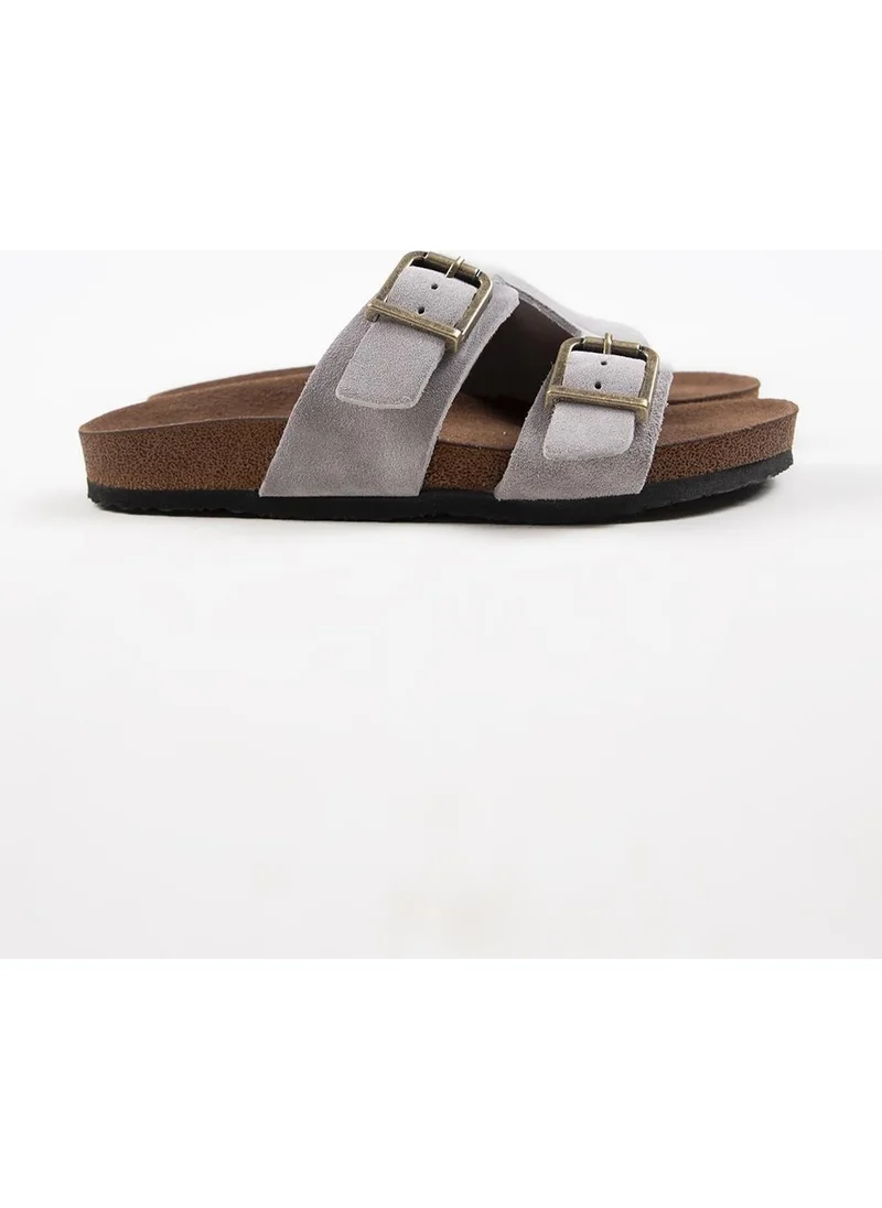 Manijero Krahe Jose Men's Leather Double Buckled Gray Slippers