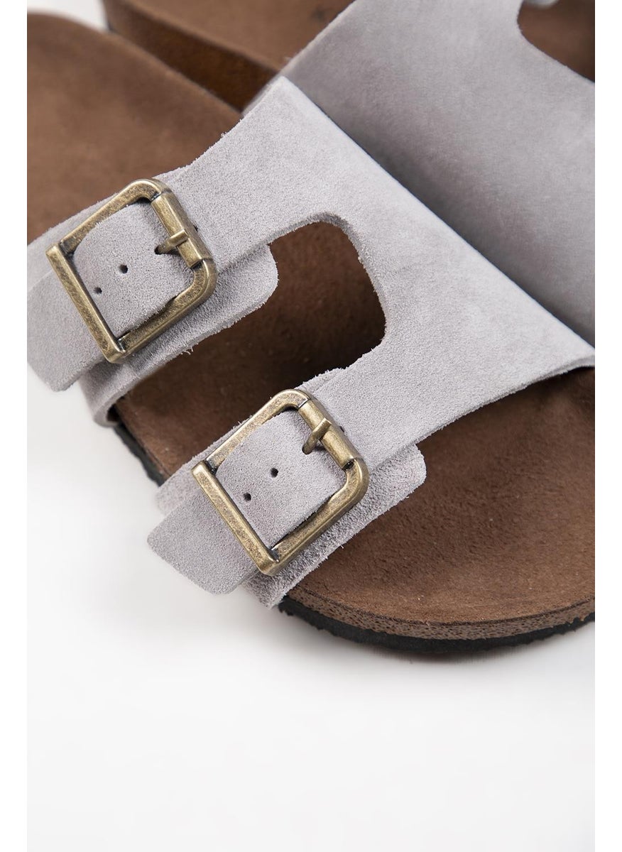 Manijero Krahe Jose Men's Leather Double Buckled Gray Slippers  - Image 4