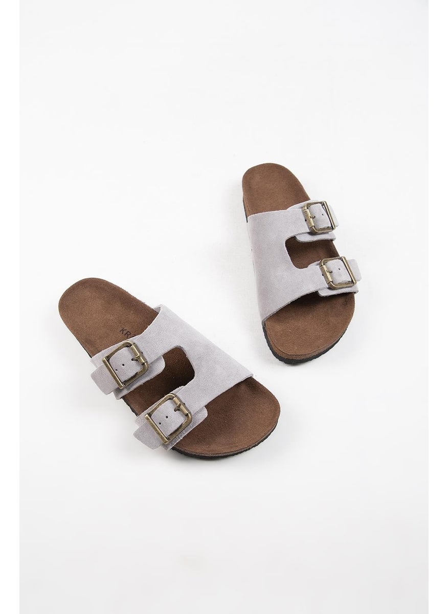 Manijero Krahe Jose Men's Leather Double Buckled Gray Slippers  - Image 5