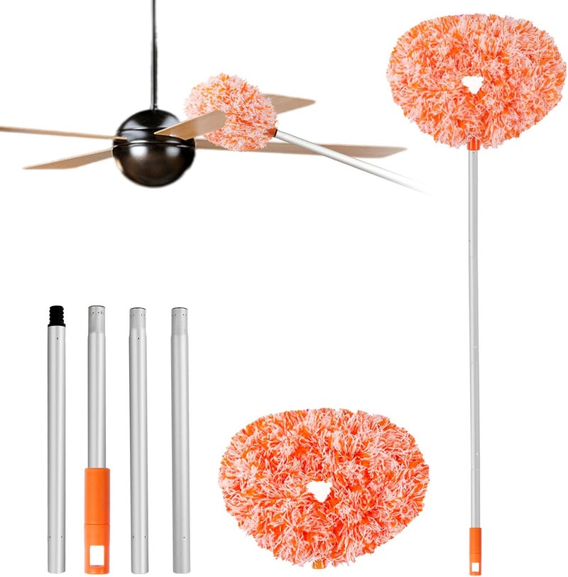 Heonay Ceiling Fan Cleaner Duster Reusable Microfiber Ceiling Fan Blade Cleaner Removable Duster with Extension Pole Adjusts 13 to 49.7 Inch for Cleaning Walls Furniture Door Window Top (Orange White) - Image 1