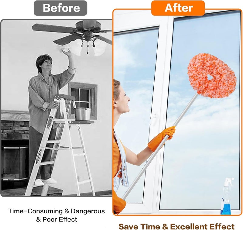 Heonay Ceiling Fan Cleaner Duster Reusable Microfiber Ceiling Fan Blade Cleaner Removable Duster with Extension Pole Adjusts 13 to 49.7 Inch for Cleaning Walls Furniture Door Window Top (Orange White) - Image 4