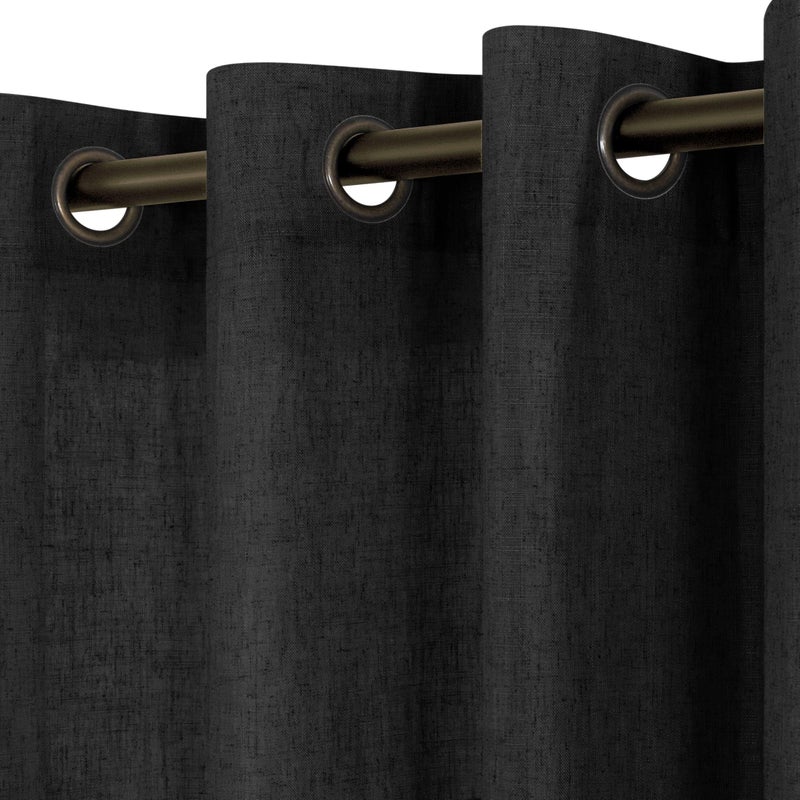 KOUFALL Black Curtains 96 Inches Long Sheer Linen Bronze Colored Grommet Dark Curtains for Living Room Bedroom - Image 1