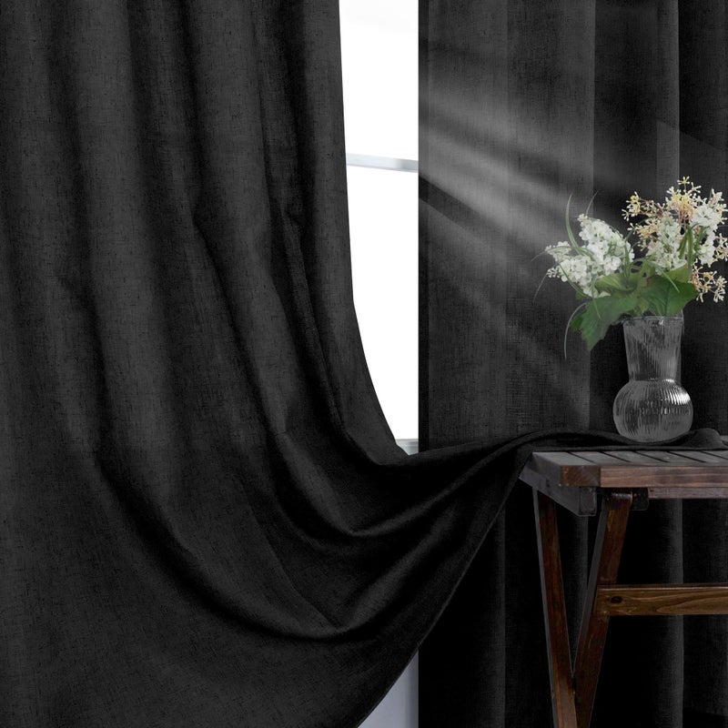KOUFALL Black Curtains 96 Inches Long Sheer Linen Bronze Colored Grommet Dark Curtains for Living Room Bedroom - Image 5