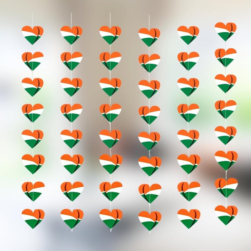 DIGI ART'S DIGI ARTS Heart Hanging 3D Frills Garland Tri Color for 26 January Republic Day Decoration Pack of 6 Pc Multicolor - Image 1
