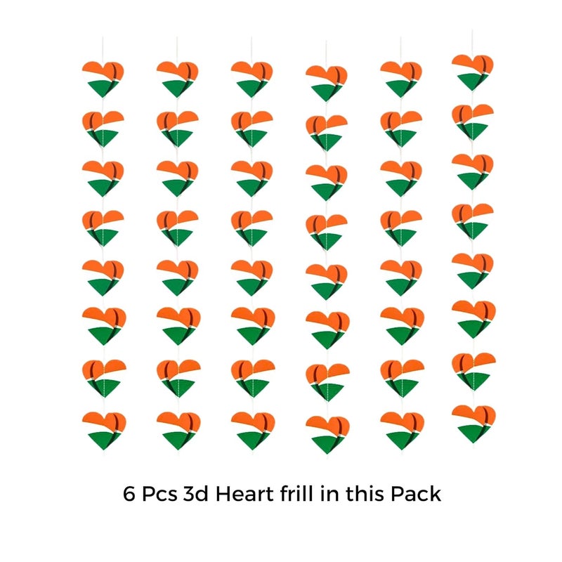 DIGI ART'S DIGI ARTS Heart Hanging 3D Frills Garland Tri Color for 26 January Republic Day Decoration Pack of 6 Pc Multicolor - Image 2
