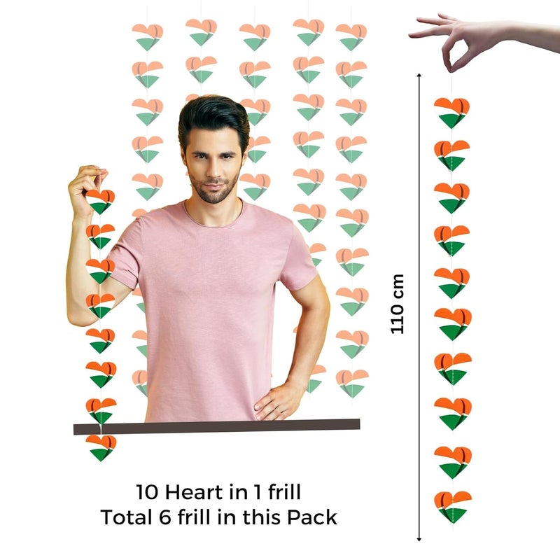 DIGI ART'S DIGI ARTS Heart Hanging 3D Frills Garland Tri Color for 26 January Republic Day Decoration Pack of 6 Pc Multicolor - Image 3