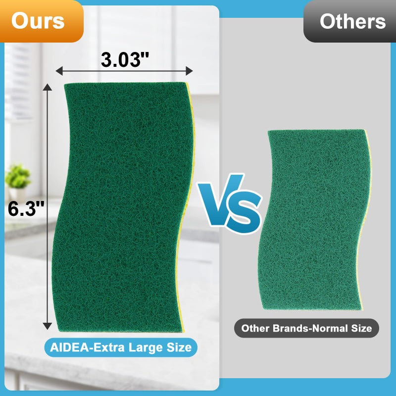 AIDEA XL Scrub Sponges 6Count, Heavy Duty Sponges for Dishes, Extra Large Sponge for Cleaning Kitchen and Household, Heavy Duty Sponge Safe for Non-Coated Cookware, Cleaning Power for Bathroom, House - Image 2