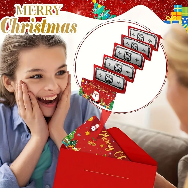 Red Christmas Gift Card Holder With 10 Compartments Surprise Money Box For Cash - Image 3