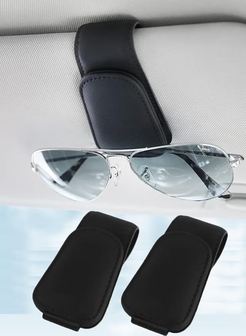حامل نظارات للسيارة من قطعتين، مشبك مغناطيسي من الجلد لتثبيت النظارات على واقي الشمس، مناسب للرجال والنساء، إكسسوار داخلي للسيارة، لون أسود - Image 1