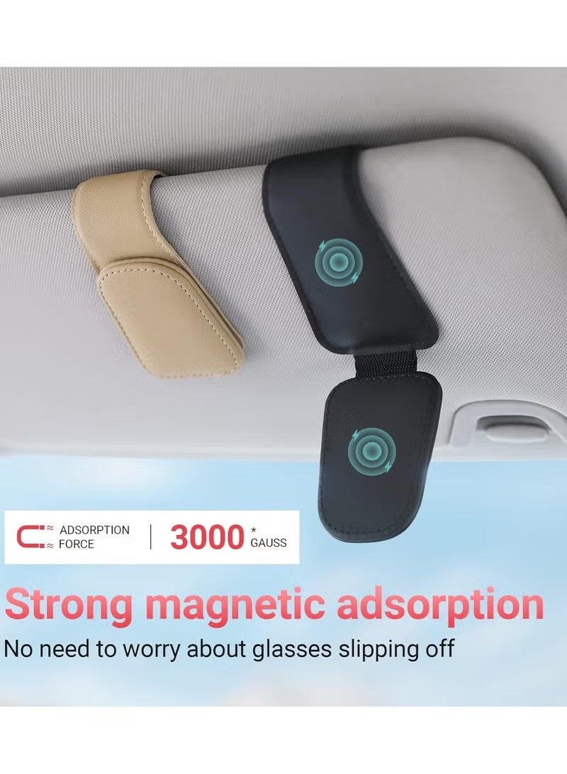 حامل نظارات للسيارة من قطعتين، مشبك مغناطيسي من الجلد لتثبيت النظارات على واقي الشمس، مناسب للرجال والنساء، إكسسوار داخلي للسيارة، لون أسود - Image 2